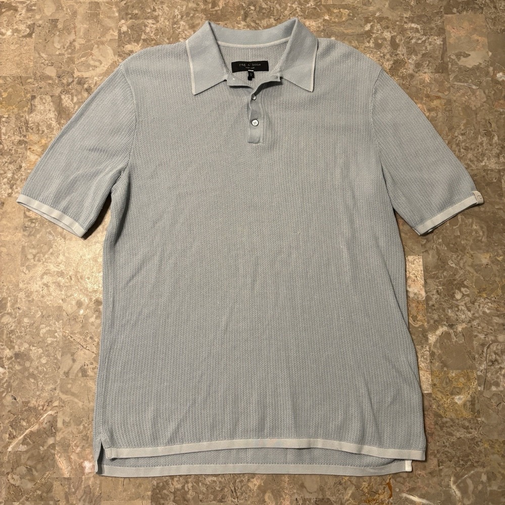 Rag & Bone Harvey Polo Shirt Mens Large Green Short Sleeve Split Hem Knit - Picture 2 of 10